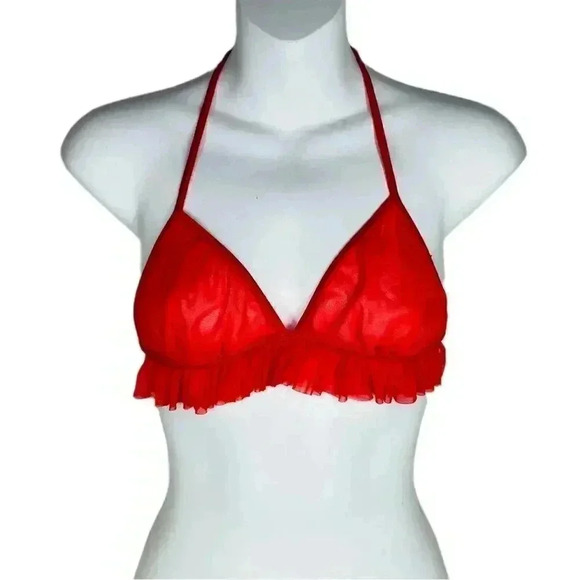 BACI LINGERIE Bra | Tulle Ruffle Triangle – Red | One Size - Picture 1 of 13